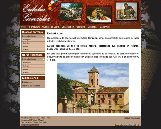 Aspecto de la página principal de eulaliagonzalez.es