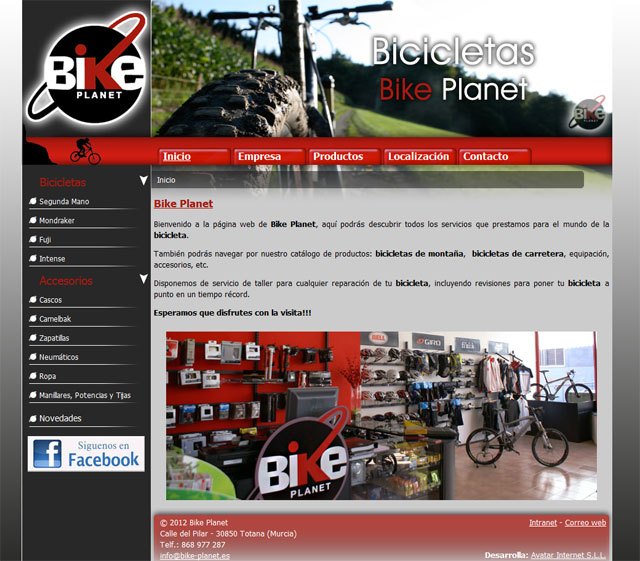 Aspecto de la página principal de www.bike-planet.es
