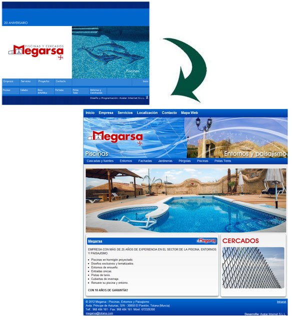 La antigua página de piscinasmegarsa.com es ahora una nueva web completamente administrable