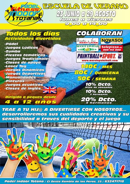 Padel Indoor Totana organiza una Escuela de Verano dirigida a niños de 4 a 12 años