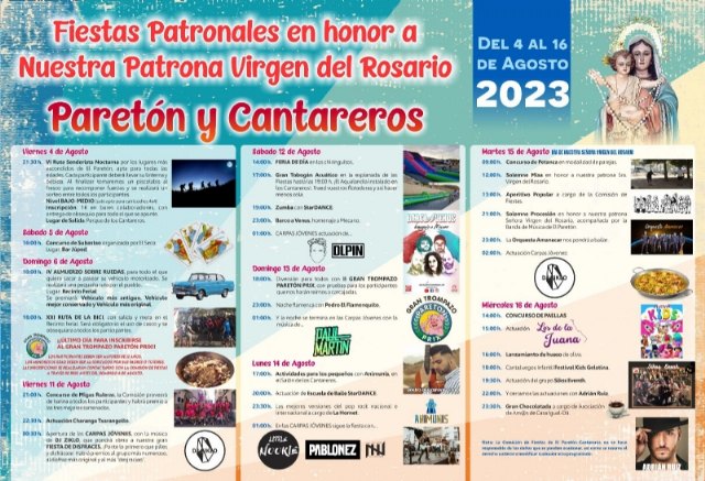 El elenco importante de las fiestas patronales de Cantareros, en honor a la Virgen del Rosario, se celebra este fin de semana y hasta el 16 de agosto