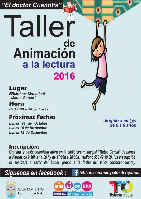 Ya está abierto el plazo de inscripción para el Taller de Animación a la Lectura 'Doctor Cuentitis' del 19 de diciembre